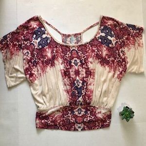 Free People Paisley Flowy Short Sleeve Top Size S